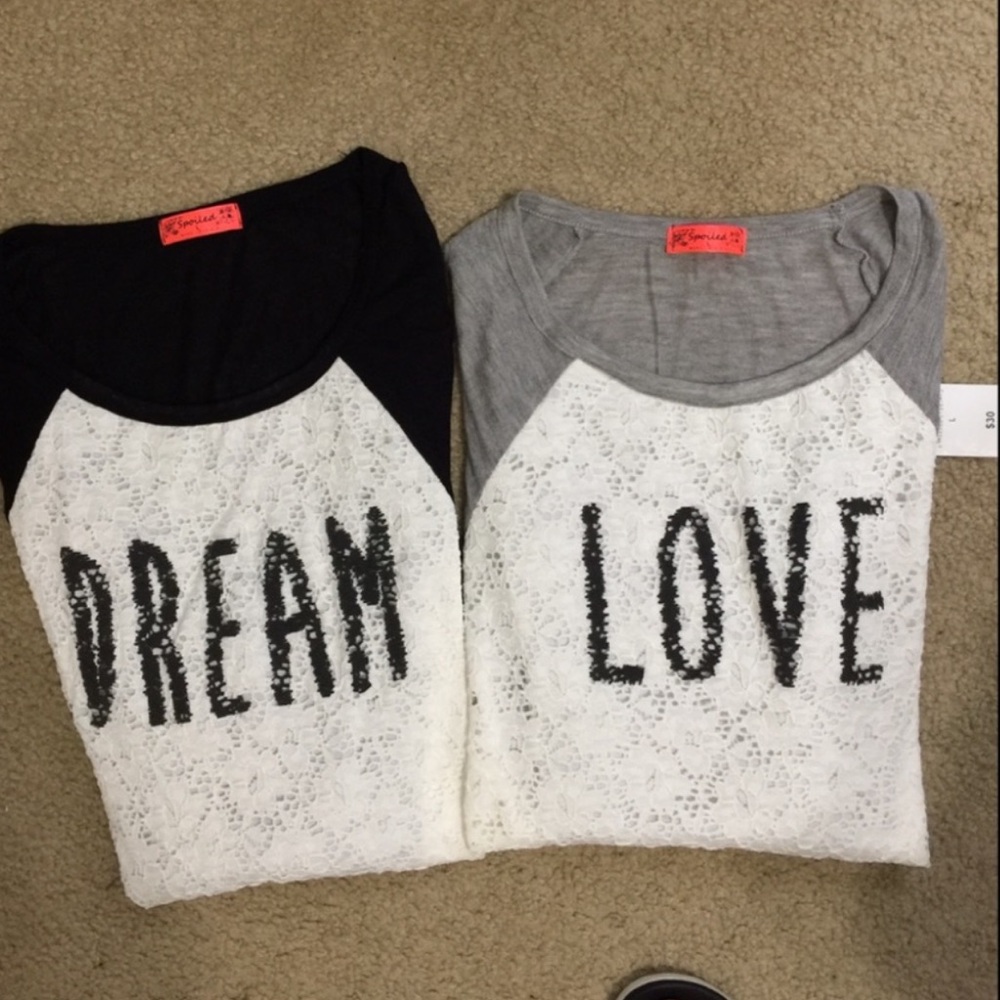 2 Pack Of Spoiled Black “Dream” and Gray “Love”Lace Long Sleeve Tops